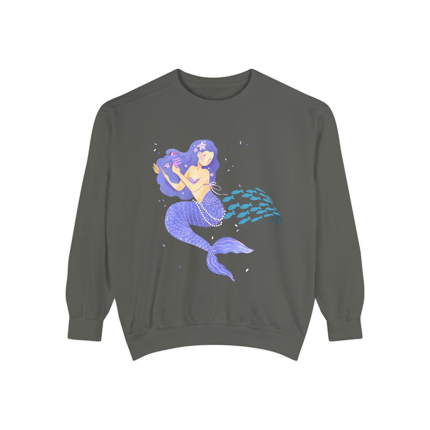 The mermaid and her school fish Unisex Garment-Dyed Sweatshirt