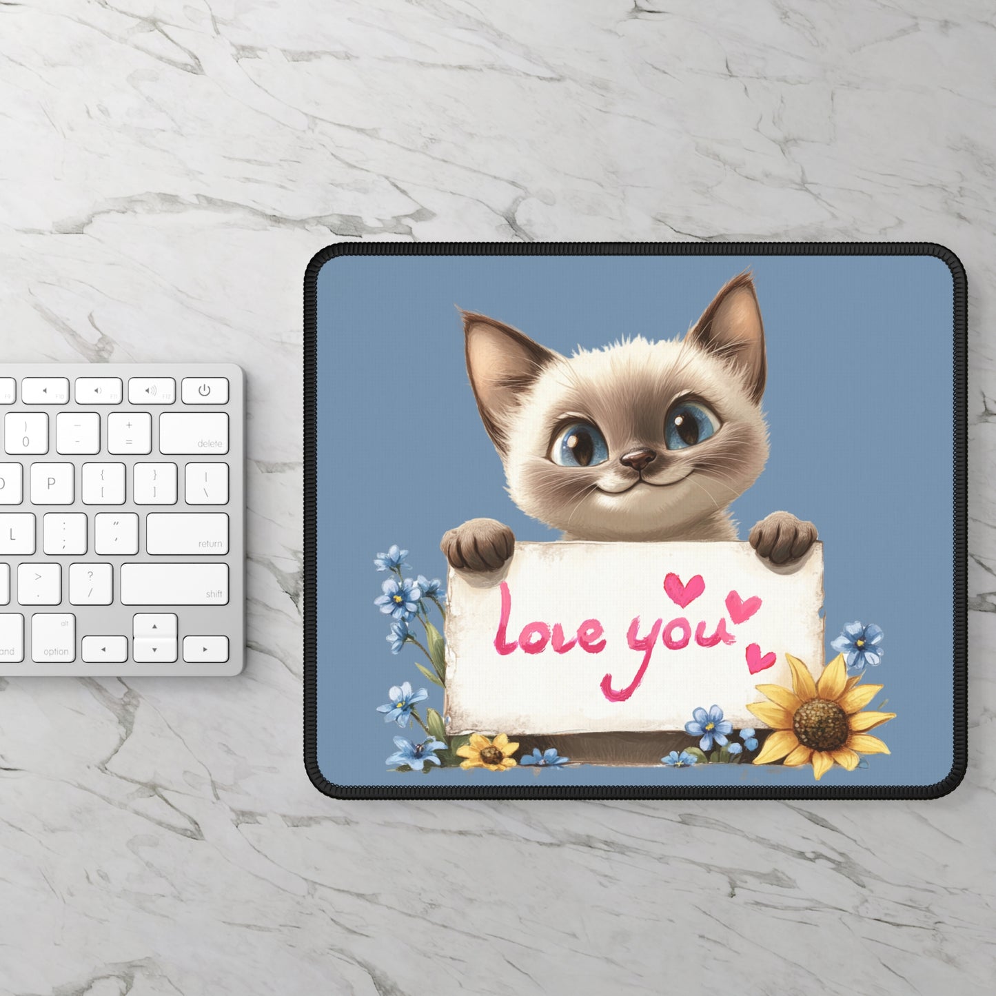 Cat 'Love You' Mouse Pad — Cute Siamese Kitten Desk & Gaming Mat