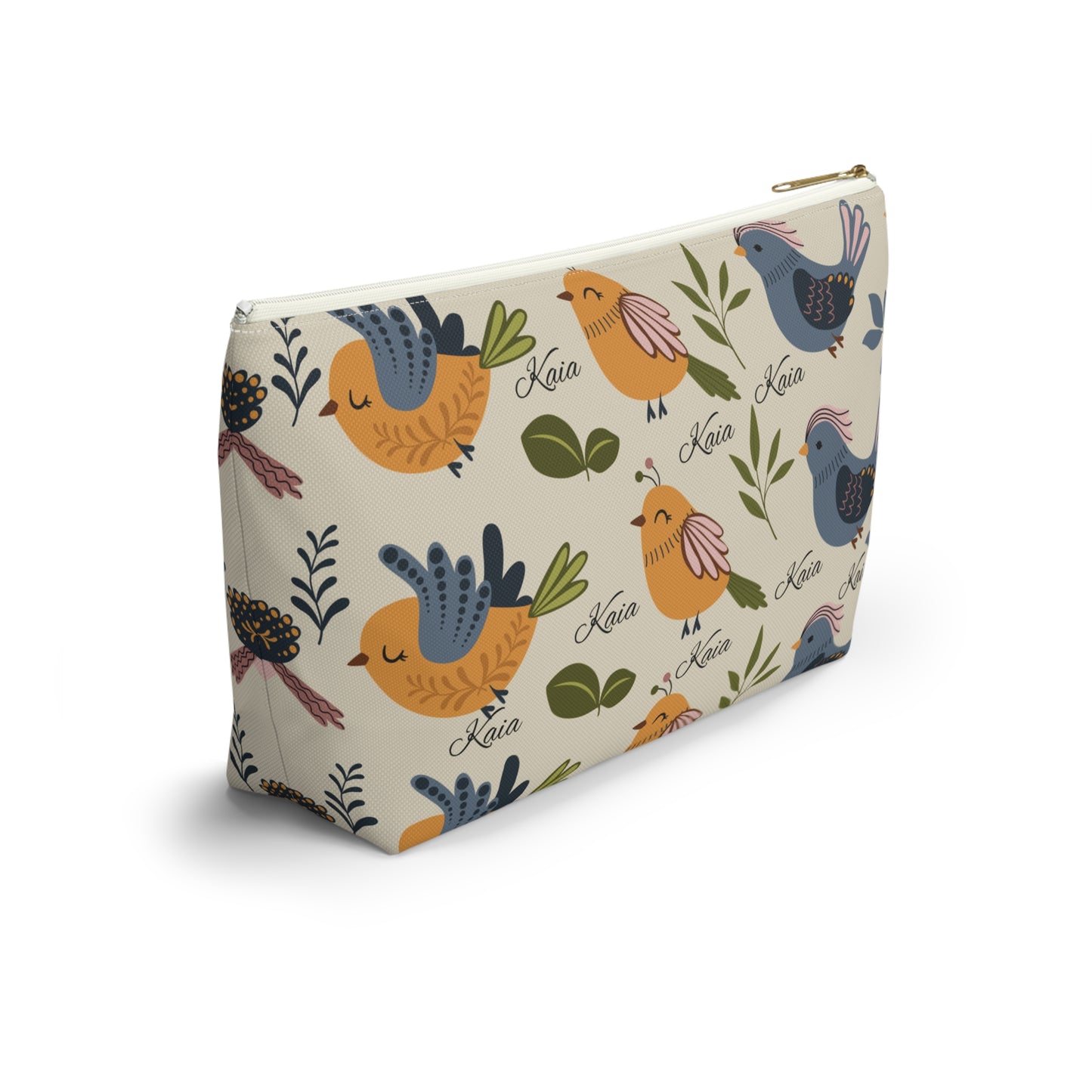 Bird Pattern Accessory Pouch — Personalized "Kaia" Cosmetic Bag