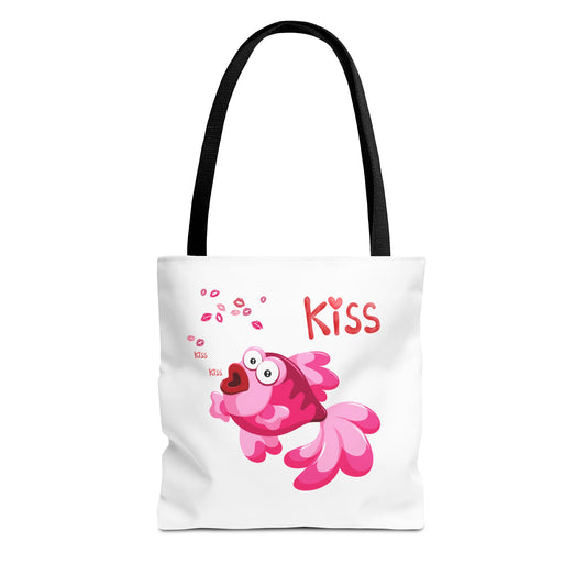 Pink fish with open mouth and kiss Tote Bag