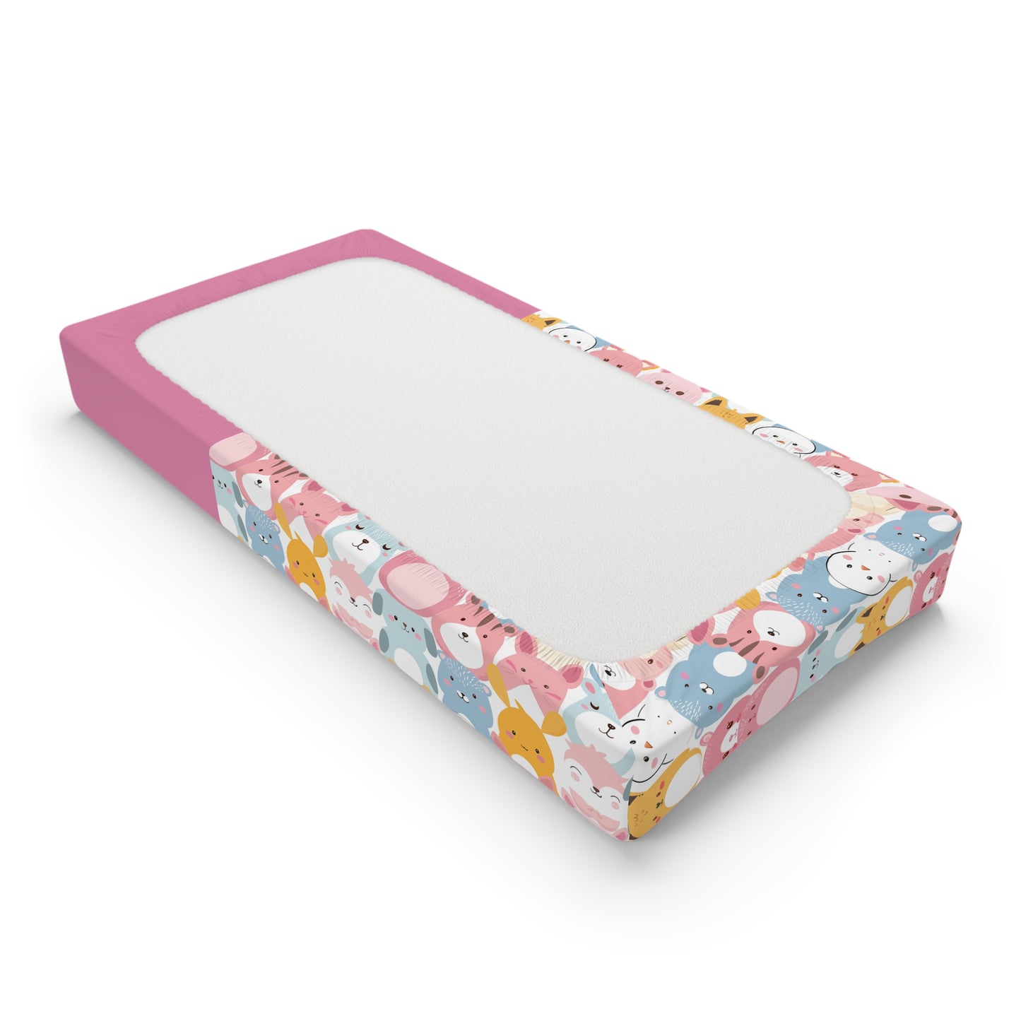 Personalized Zoo Friends Baby Changing Pad Cover — Pink Animal Pattern with Name (Hudson)