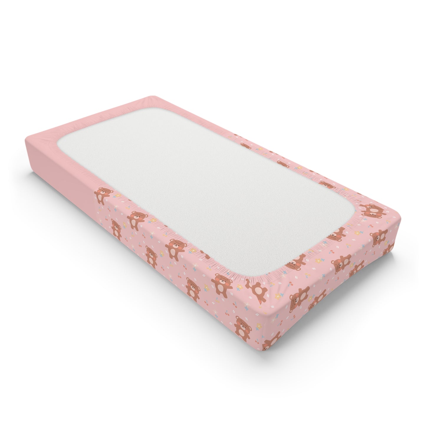 Baby Changing Pad Cover – Pink Teddy Bear Pattern with Personalized Name
