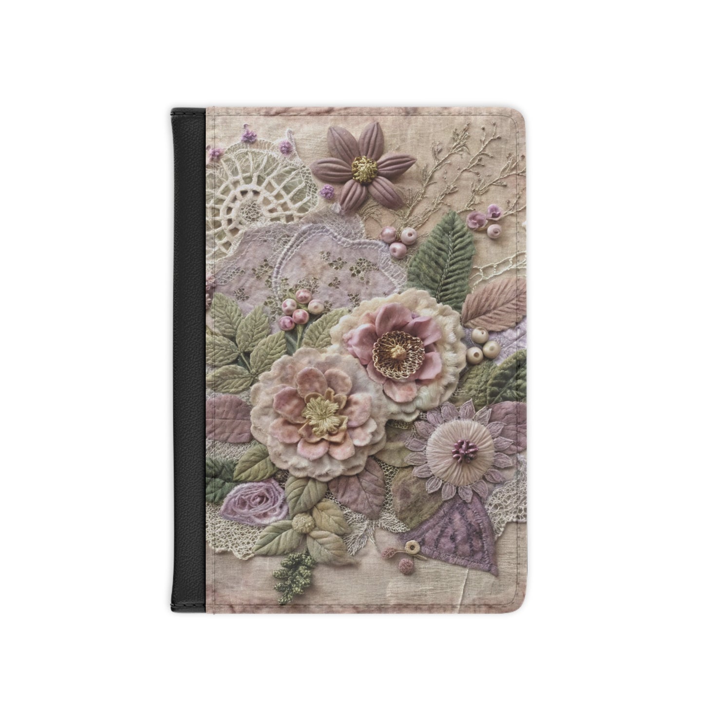 Floral Embroidered Passport Cover — Vintage Shabby Chic Travel Wallet