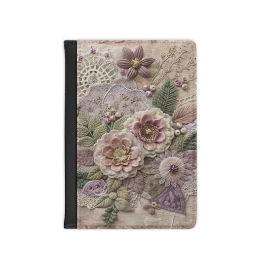 Floral Embroidered Passport Cover — Vintage Shabby Chic Travel Wallet
