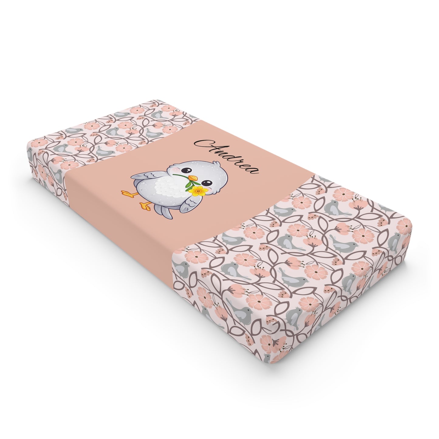 Floral Chick Baby Changing Pad Cover — Personalized Nursery Changing Pad Cover