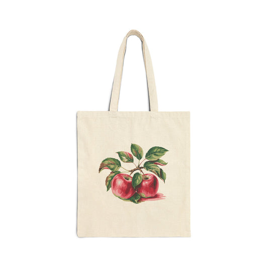 Apple Botanical Canvas Tote Bag — Vintage Fruit Market Grocery Tote