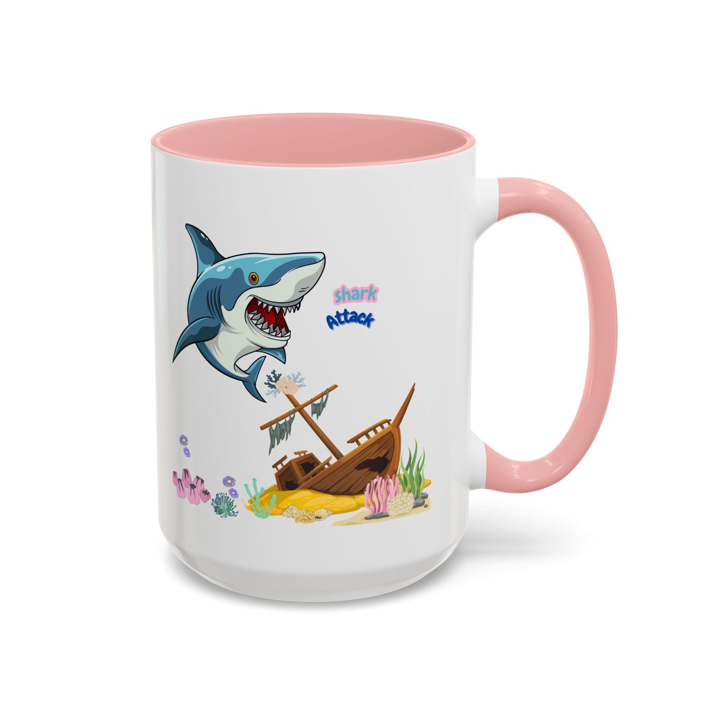 Shark ship colorful coral reef Coffee Mug