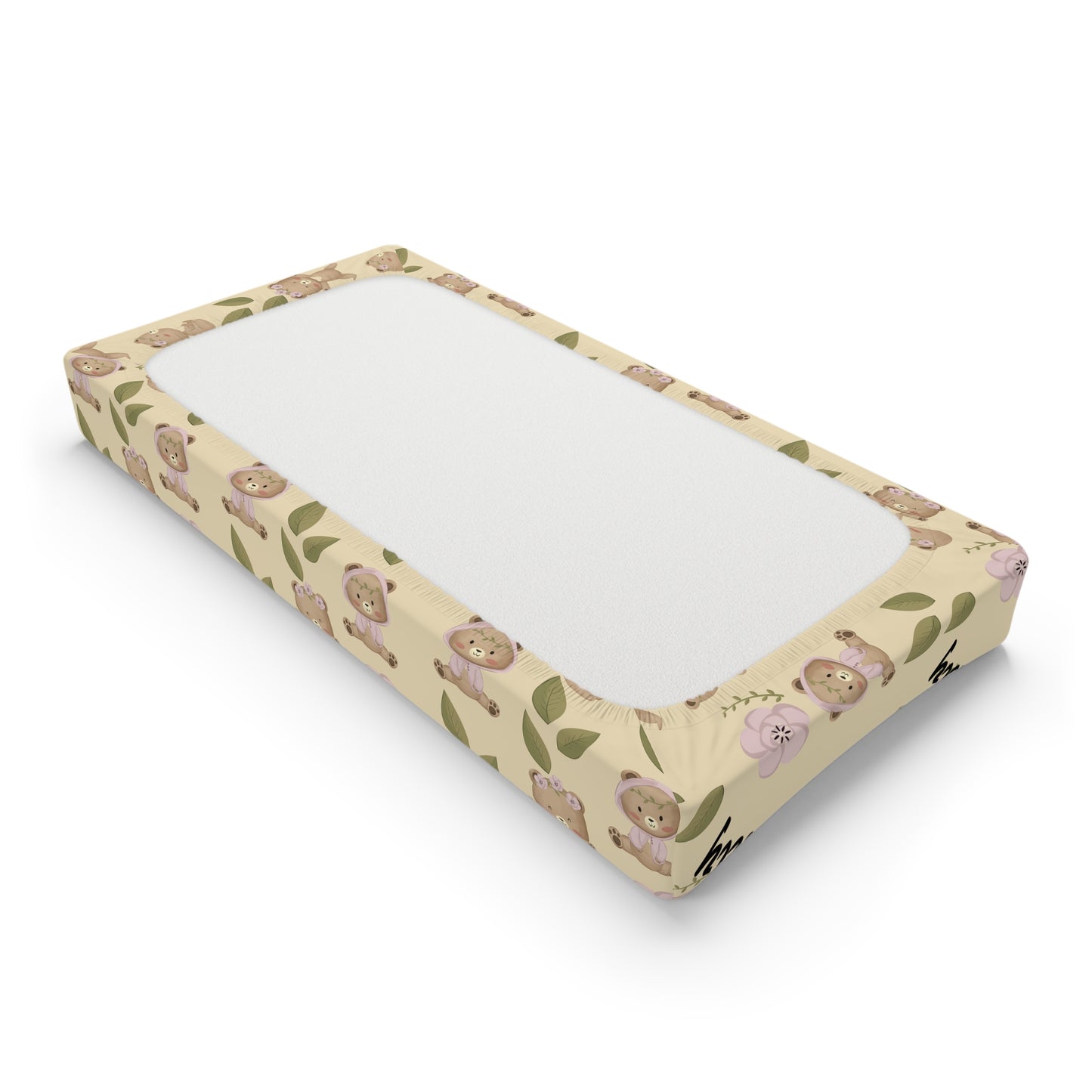 Personalized Baby Changing Pad Cover — Cute Bear & Floral Nursery Print (Custom Name)