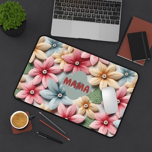 Mama Floral Desk Mat — Colorful Knitted Flower Mouse Pad for Mom, Mother's Day Gift