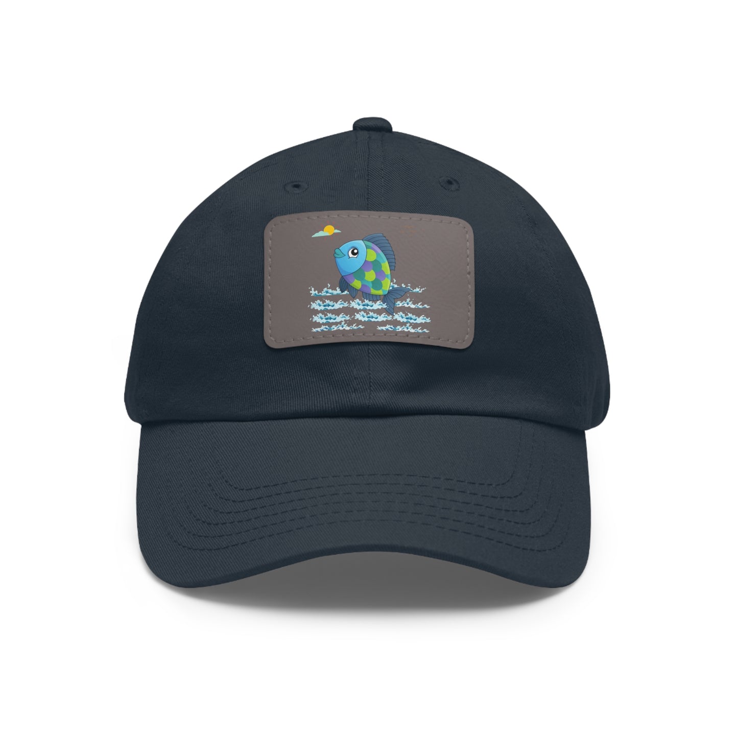 Fish with a sun and birds in the sky above water Dad Hat with Leather Patch (Rectangle)