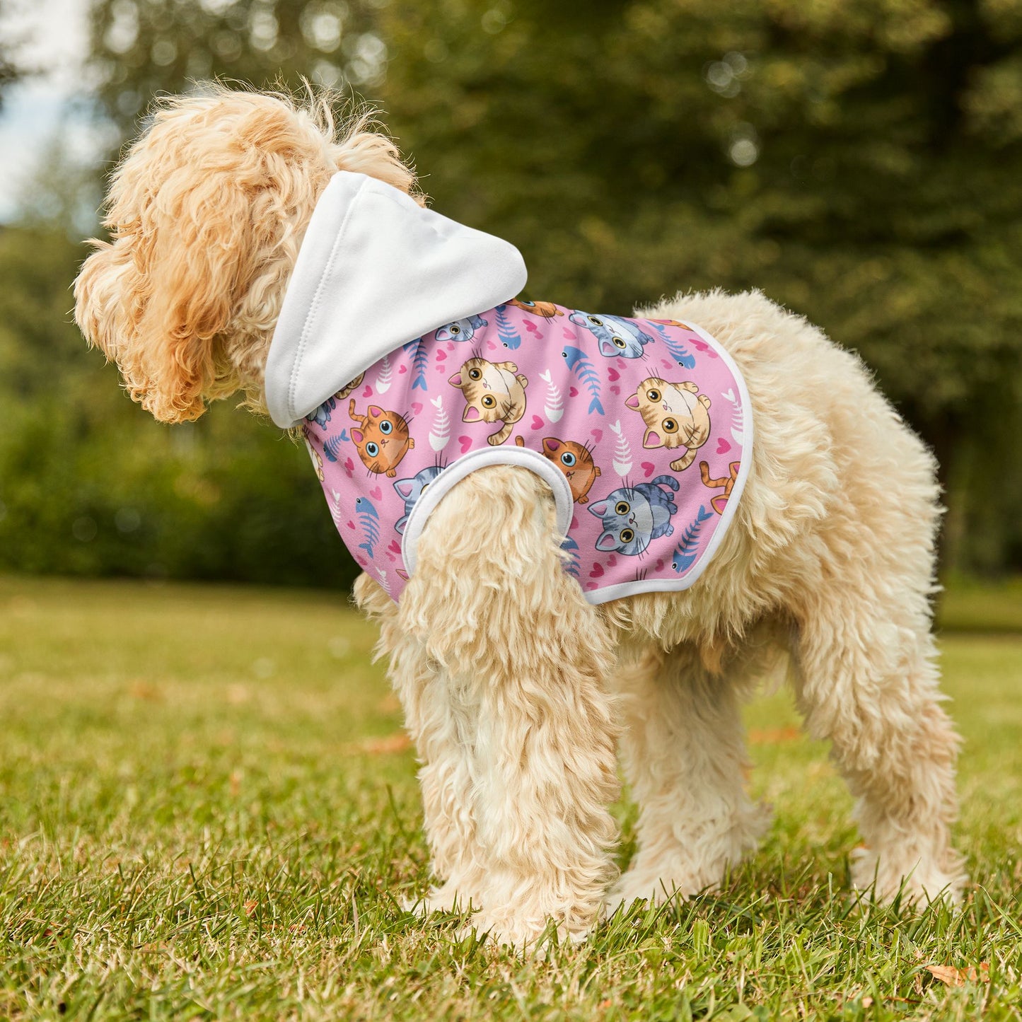 Cute Kitty Print Pet Hoodie - Pink Cat Pattern Dog & Cat Hoodie