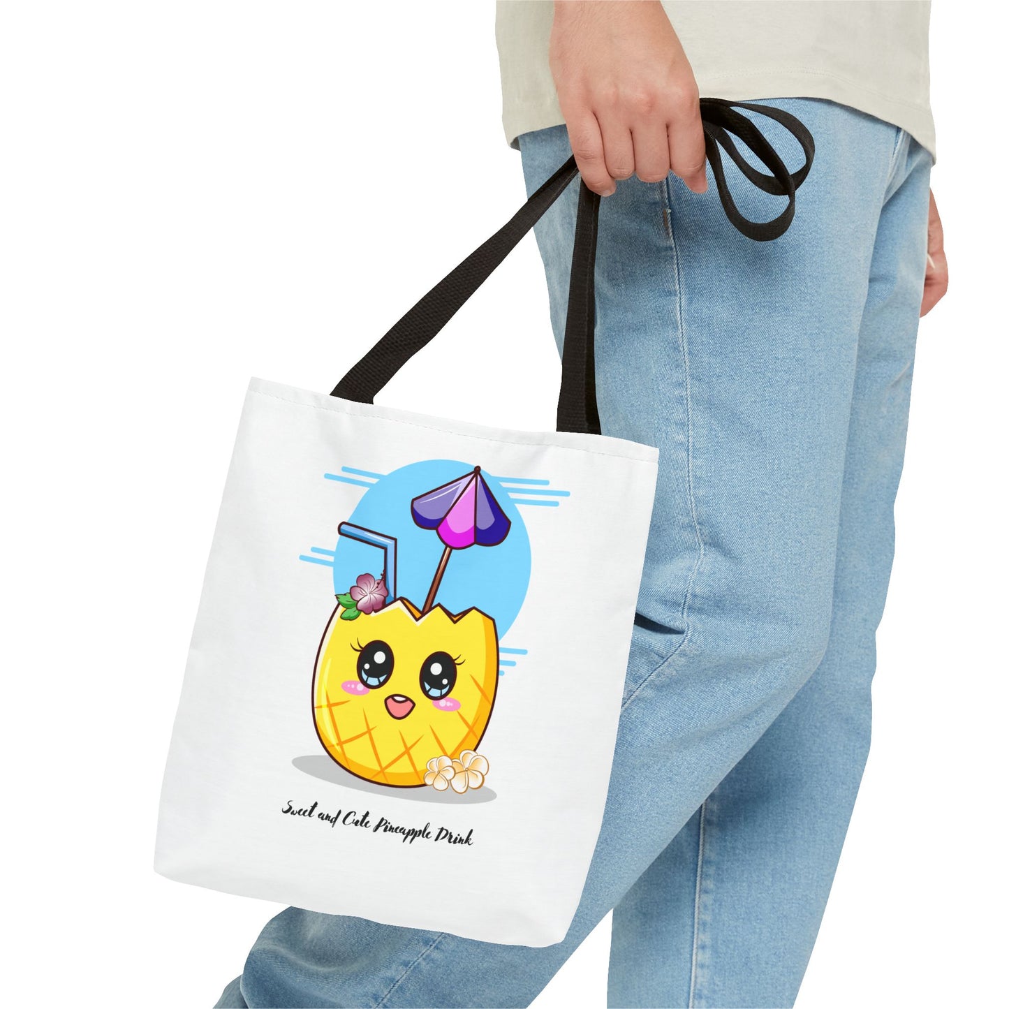 Pineapple Picnic Tote Bag — Cute Kawaii Tropical Drink Design