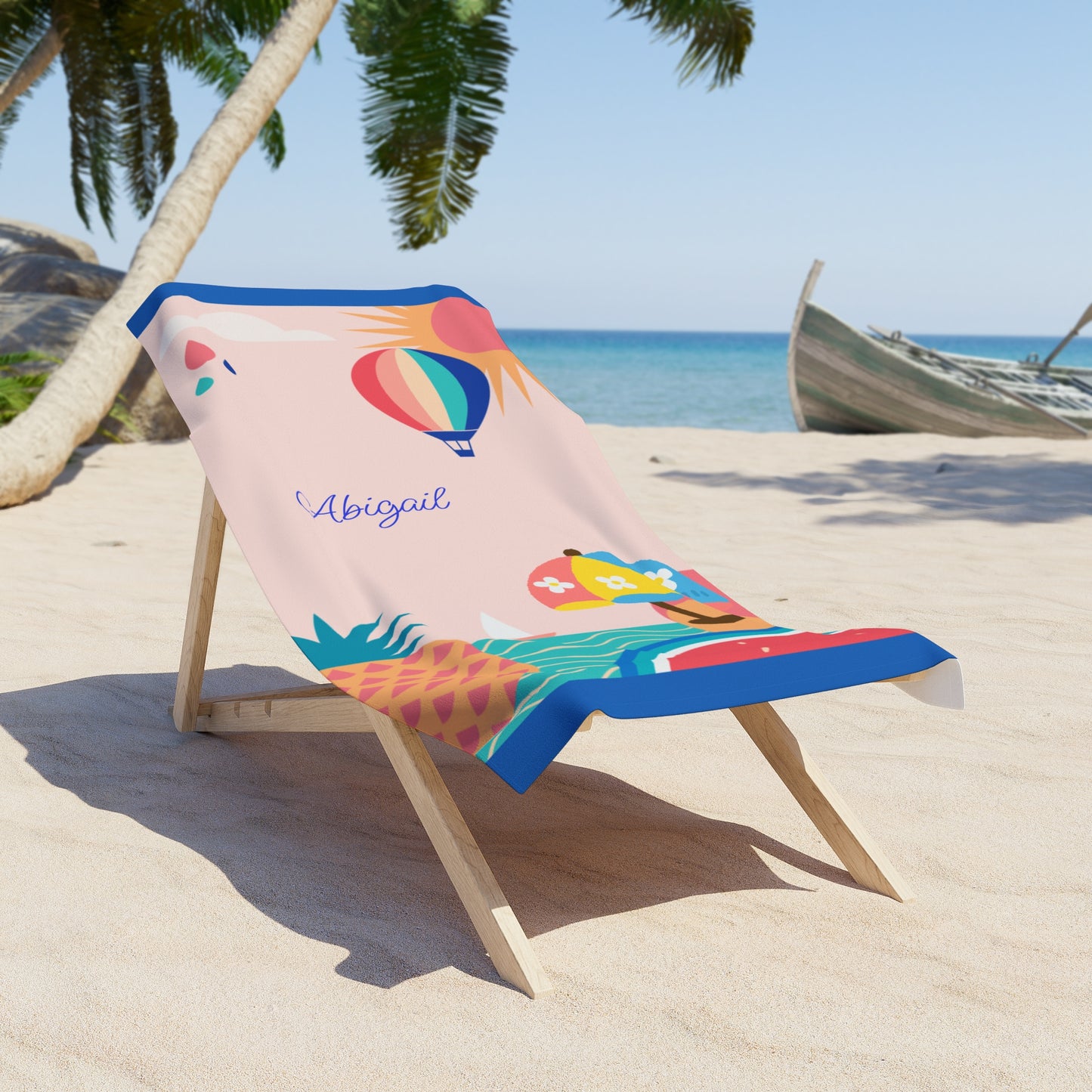 Personalized Tropical Beach Towel — Custom Name Abigail, Pineapple & Watermelon Summer Design