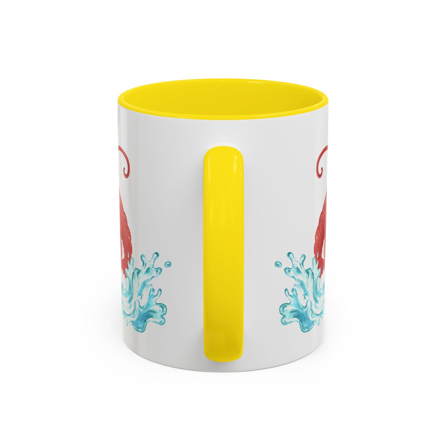 Cheerful red lobster emerging from stylized blue waves Coffee Mug