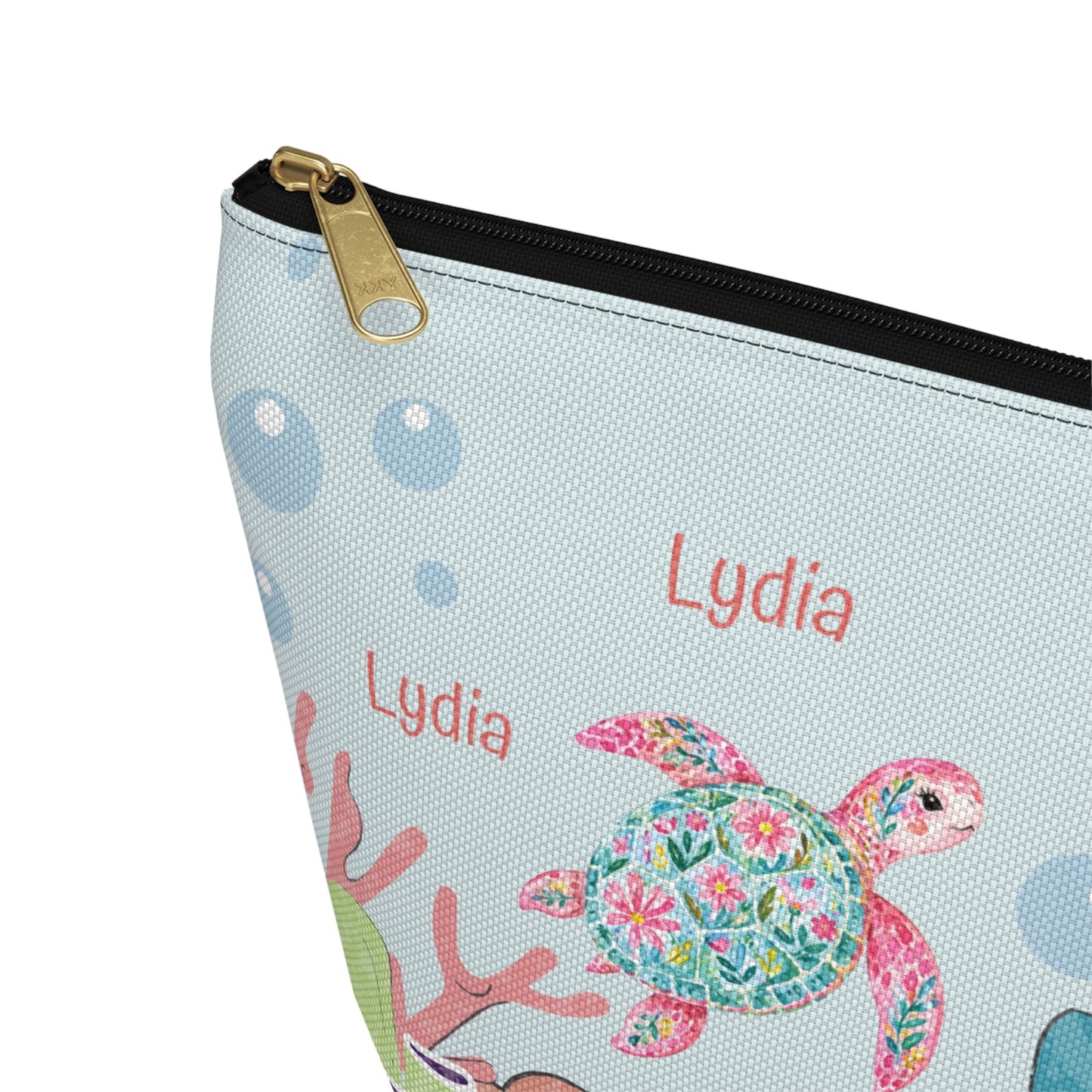 Personalized Sea Turtle Makeup Bag — Floral Turtle Cosmetic Pouch
