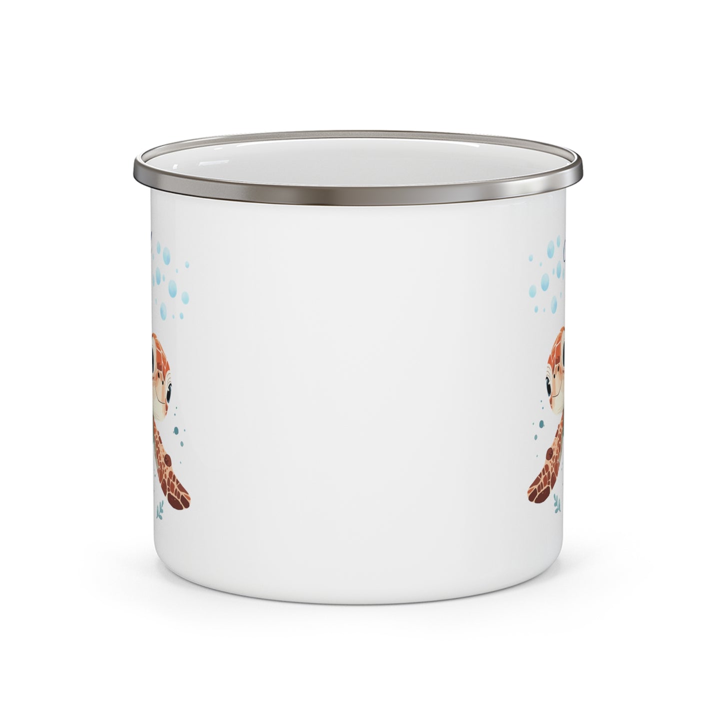 Personalized Enamel Camping Mug with Cute Turtle Design
