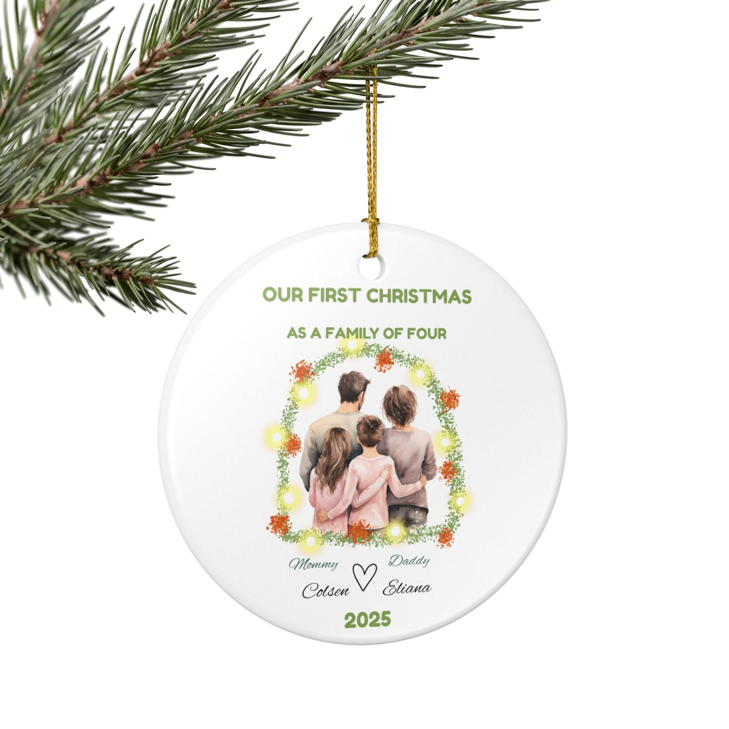 Personalized Family Ornament, First Christmas Decoration, Custom Holiday Keepsake, Personalized Gift, Family of Four Ornament