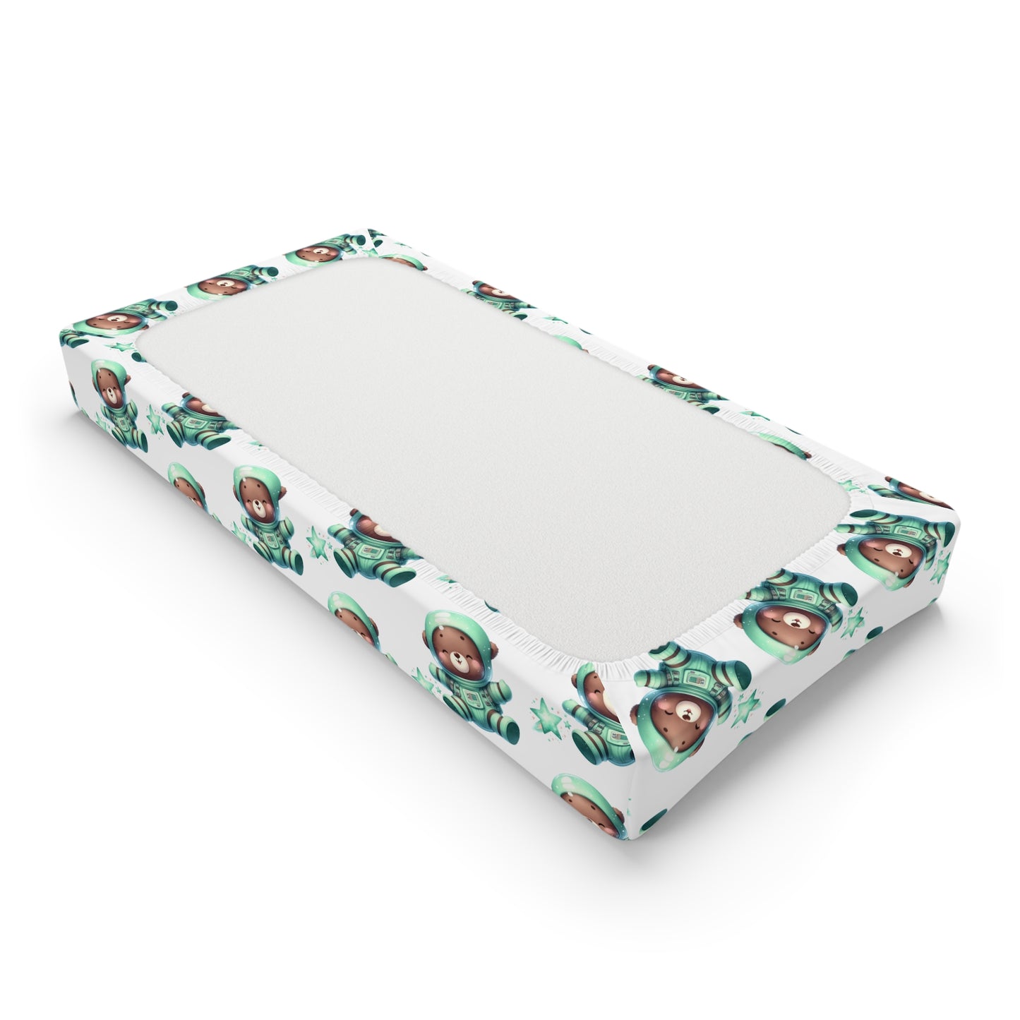 Floral Baby Bear Changing Pad Cover — Soft Fitted Nursery Protector with Green Botanicals