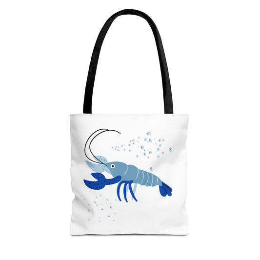 Blue shrimp with dark blue claws and bubbles Tote Bag