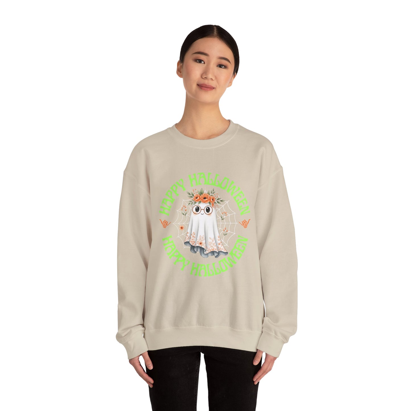 Halloween Ghost Sweatshirt, Cozy Fall Crewneck, Unisex Halloween Apparel, Cute Ghost Design, Perfect for Halloween Parties