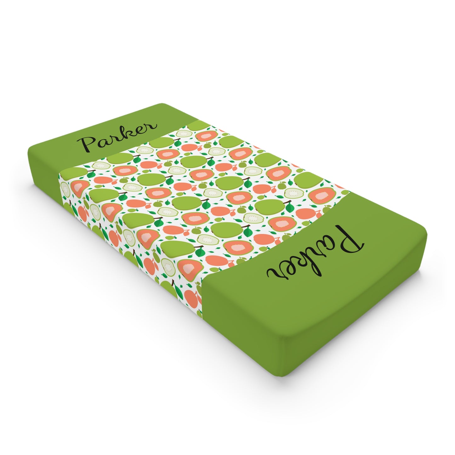 Personalized Baby Changing Pad Cover — Green Avocado Pattern with Name
