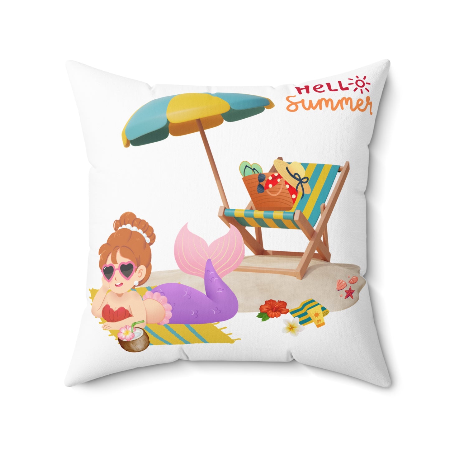 The mermaid and her school fish Spun Polyester Square Pillow