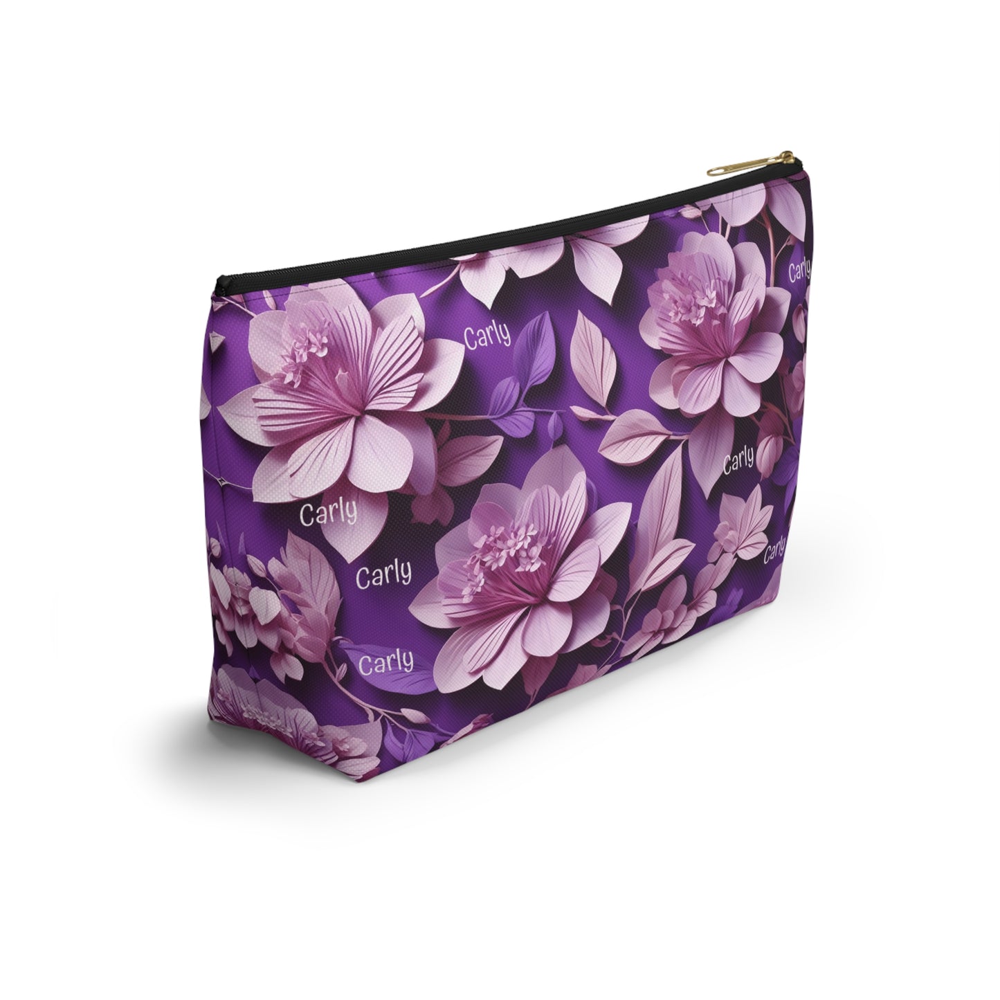 Floral Purple Makeup Bag — Personalized Carly Cosmetic Pouch