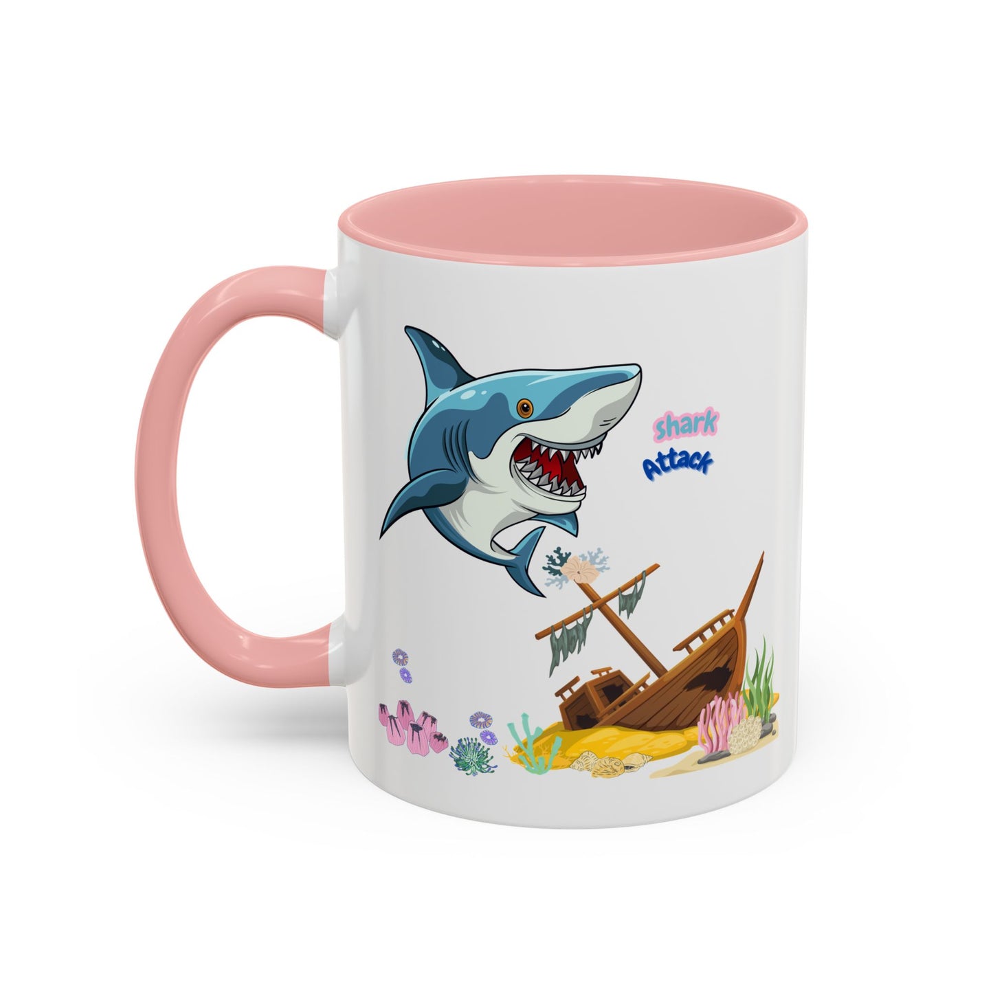 Shark ship colorful coral reef Coffee Mug