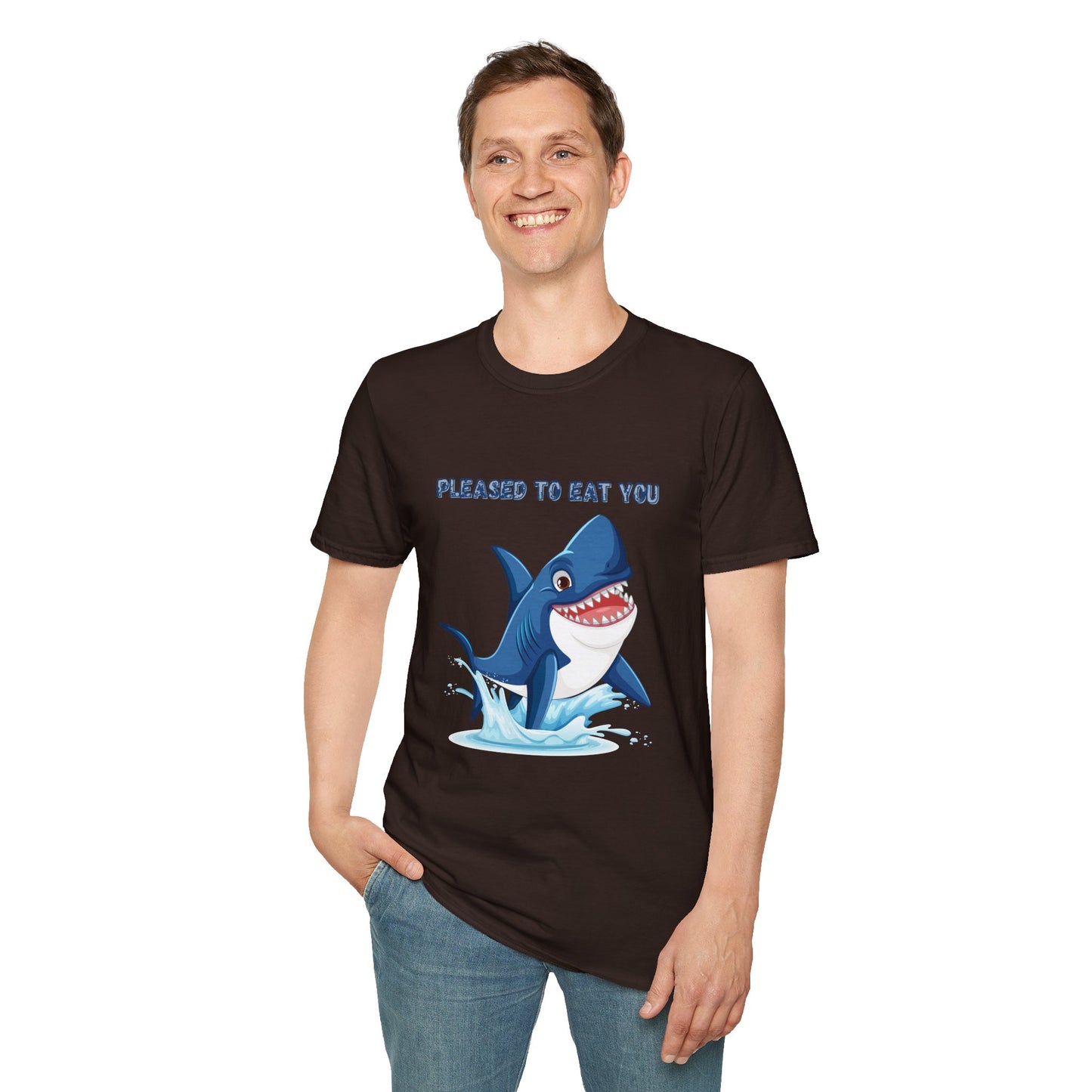 Cute Shark Pleased to Eat You T-Shirt, Fun Gift for Ocean Lovers, Humorous Summer Apparel, Shark Week Party Shirt, Unisex Casual Tee