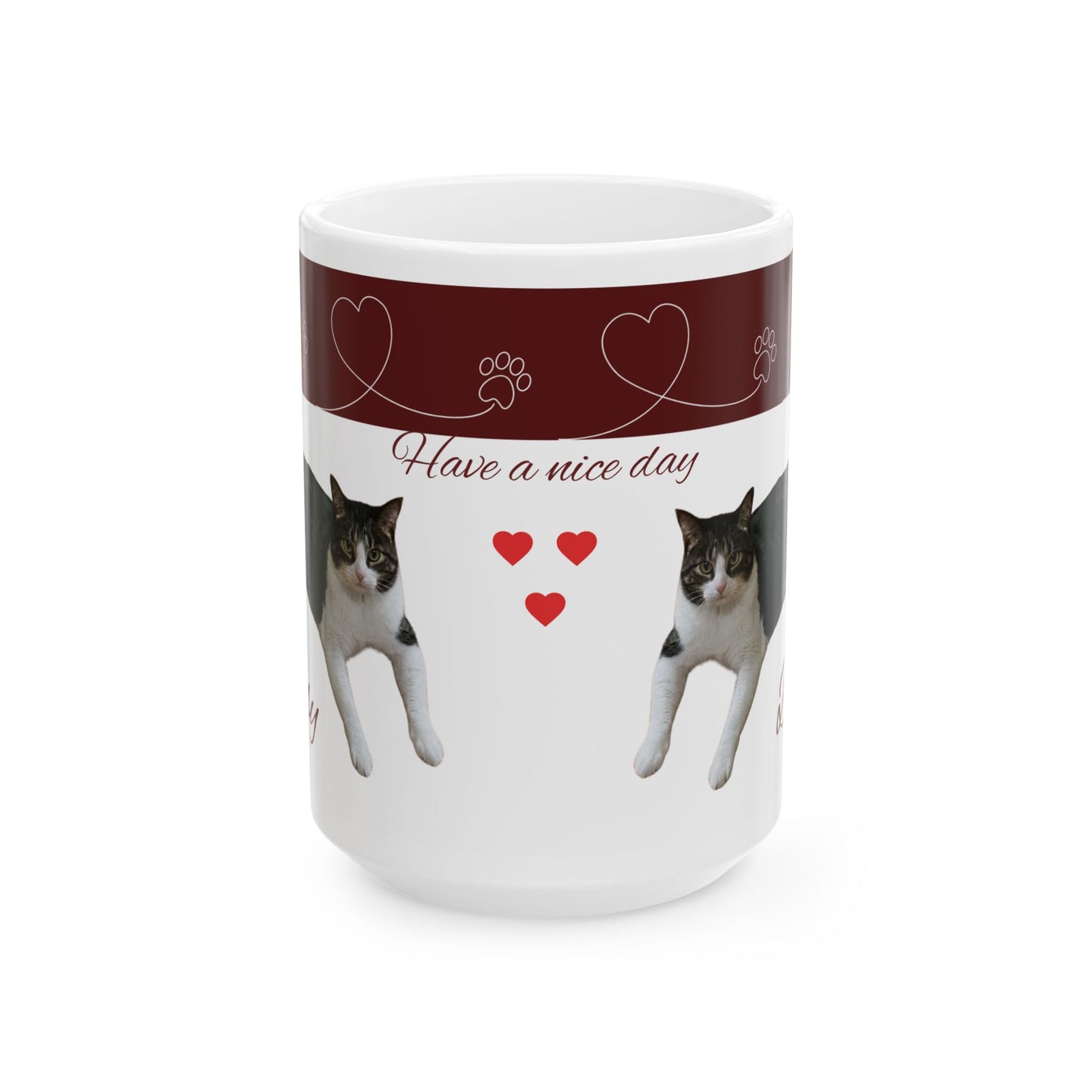 Have a Nice Day Cat Mug — Cute Paw Print Ceramic Coffee Cup (11oz/15oz)