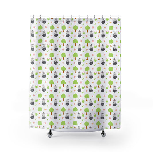 Totoro Forest Pattern Shower Curtain — Cute Studio Ghibli-Inspired Woodland Bathroom Decor