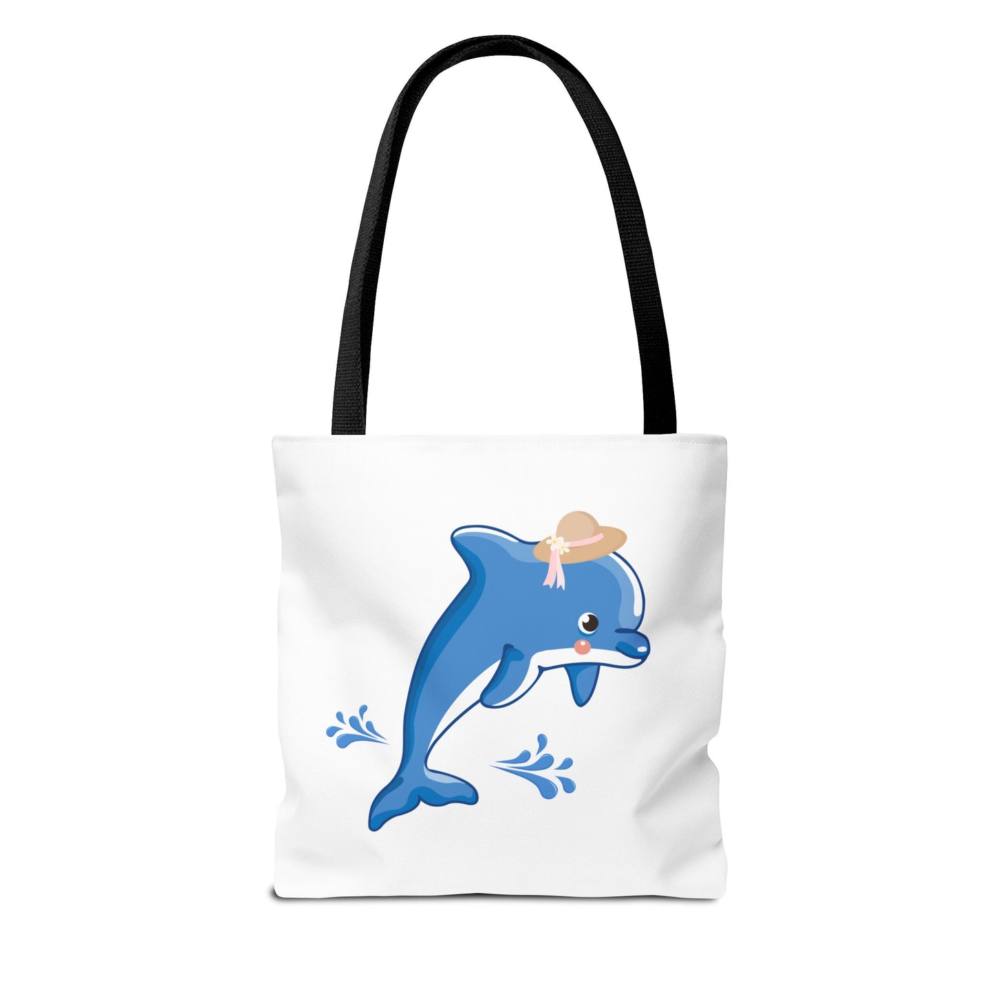 Dolphin wearing a straw hat with stylized water splashes Tote Bag