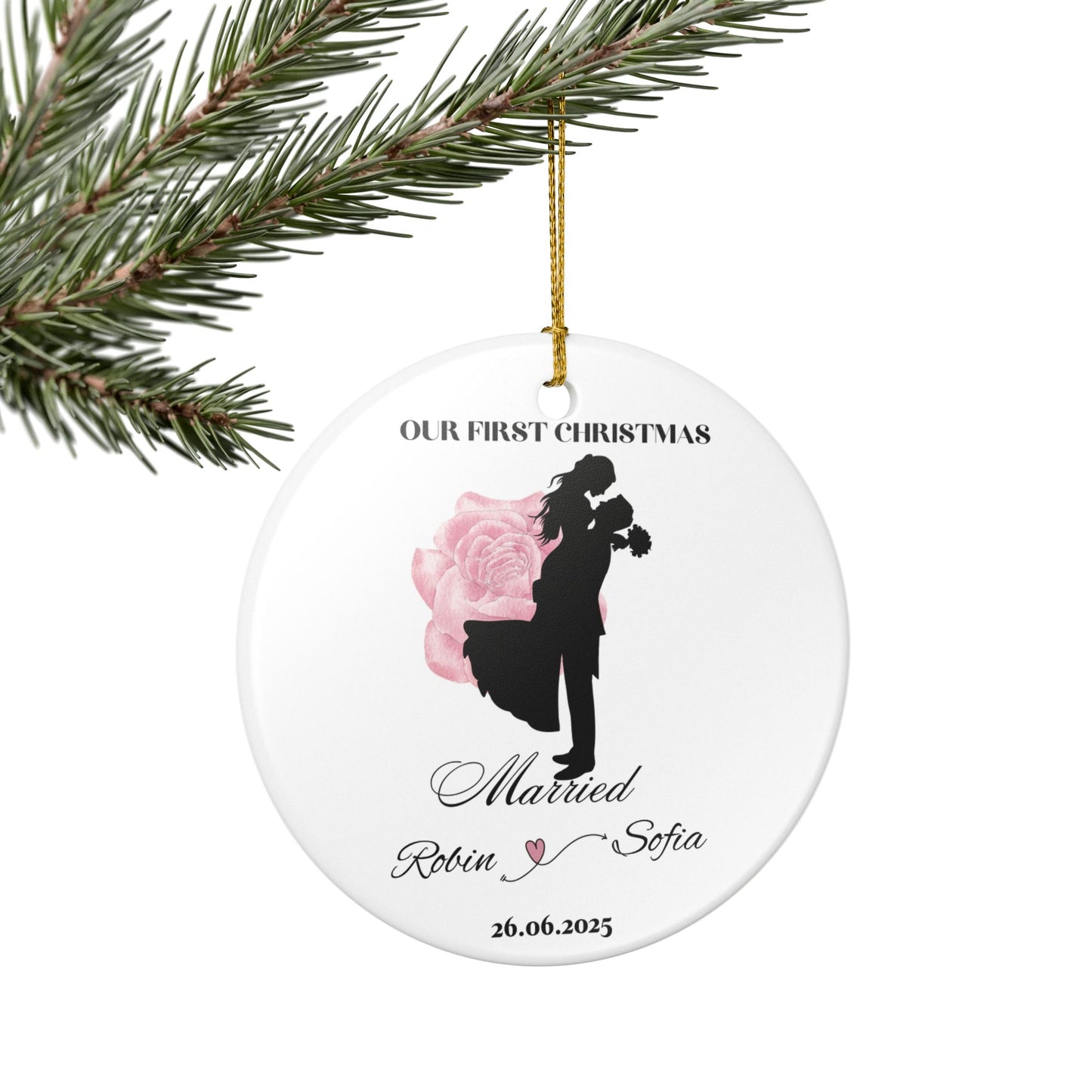 Personalized Wedding Ornament, Custom First Christmas Decoration, Couples Keepsake, Holiday Gift, Engagement Celebration