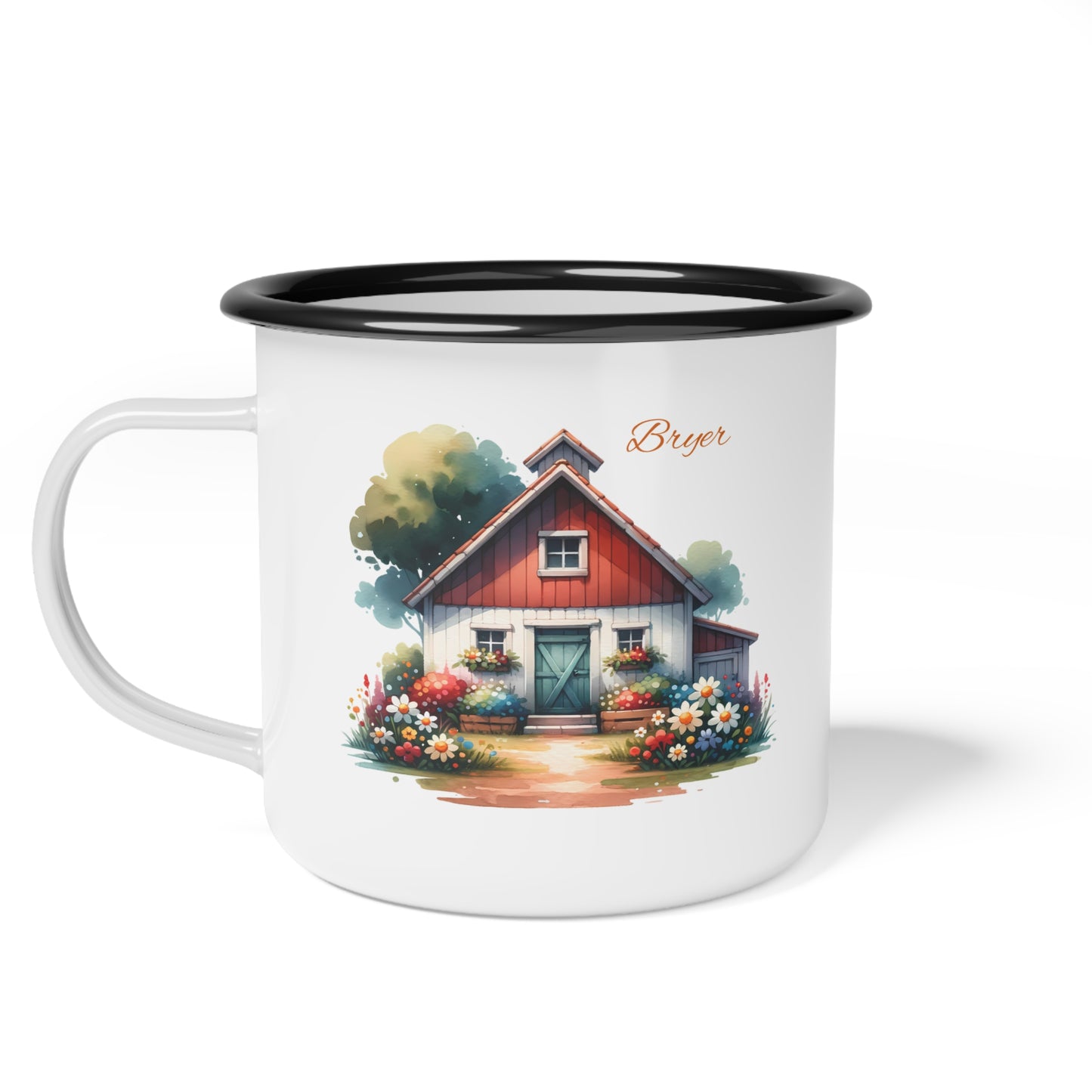 Rustic Cottage Enamel Camp Cup – Personalized "Bryar" Floral Cabin Mug