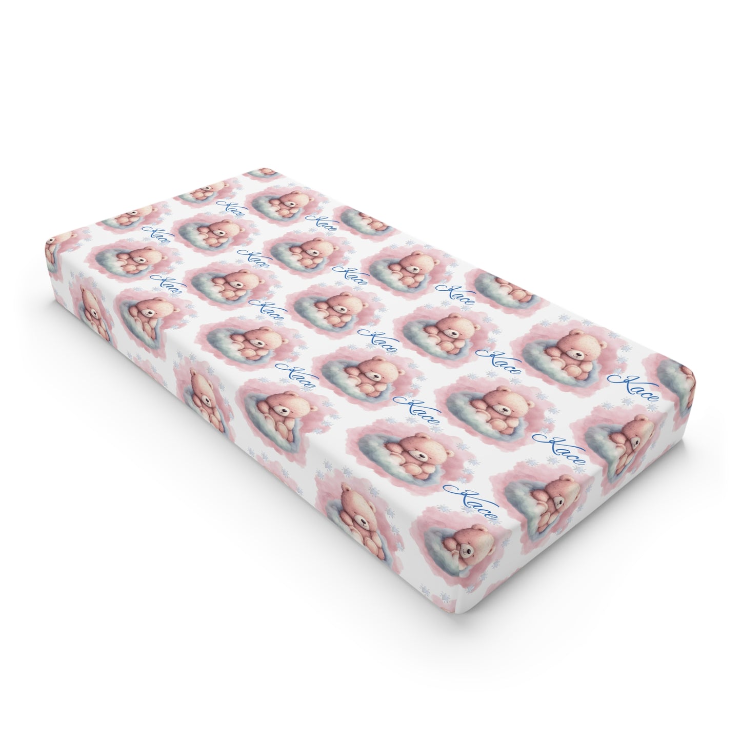 Changing Pad Cover — Pink Watercolor Teddy Bear "Love" Pattern