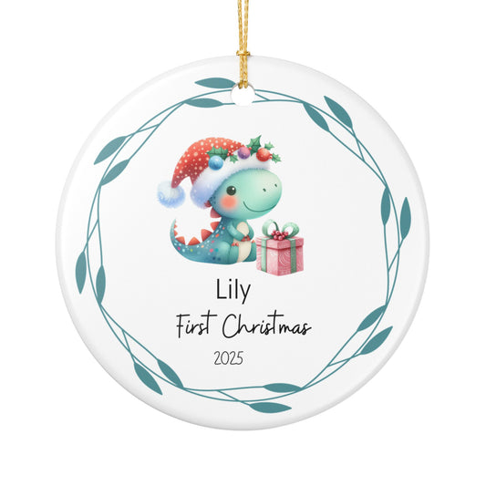 Personalized First Christmas Ornament, Cute Dinosaur Decoration, Holiday Gift, Baby's First Christmas, Keepsake Ornament