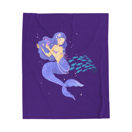 The mermaid and her school fish Velveteen Plush Blanket