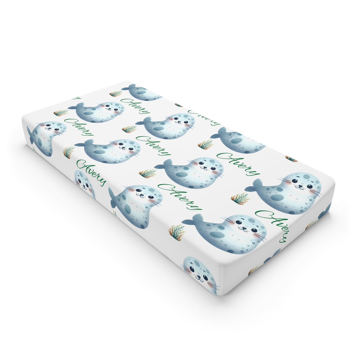 Seal Pattern Baby Changing Pad Cover — Personalized "Aubrey" Nursery Waterproof Cover