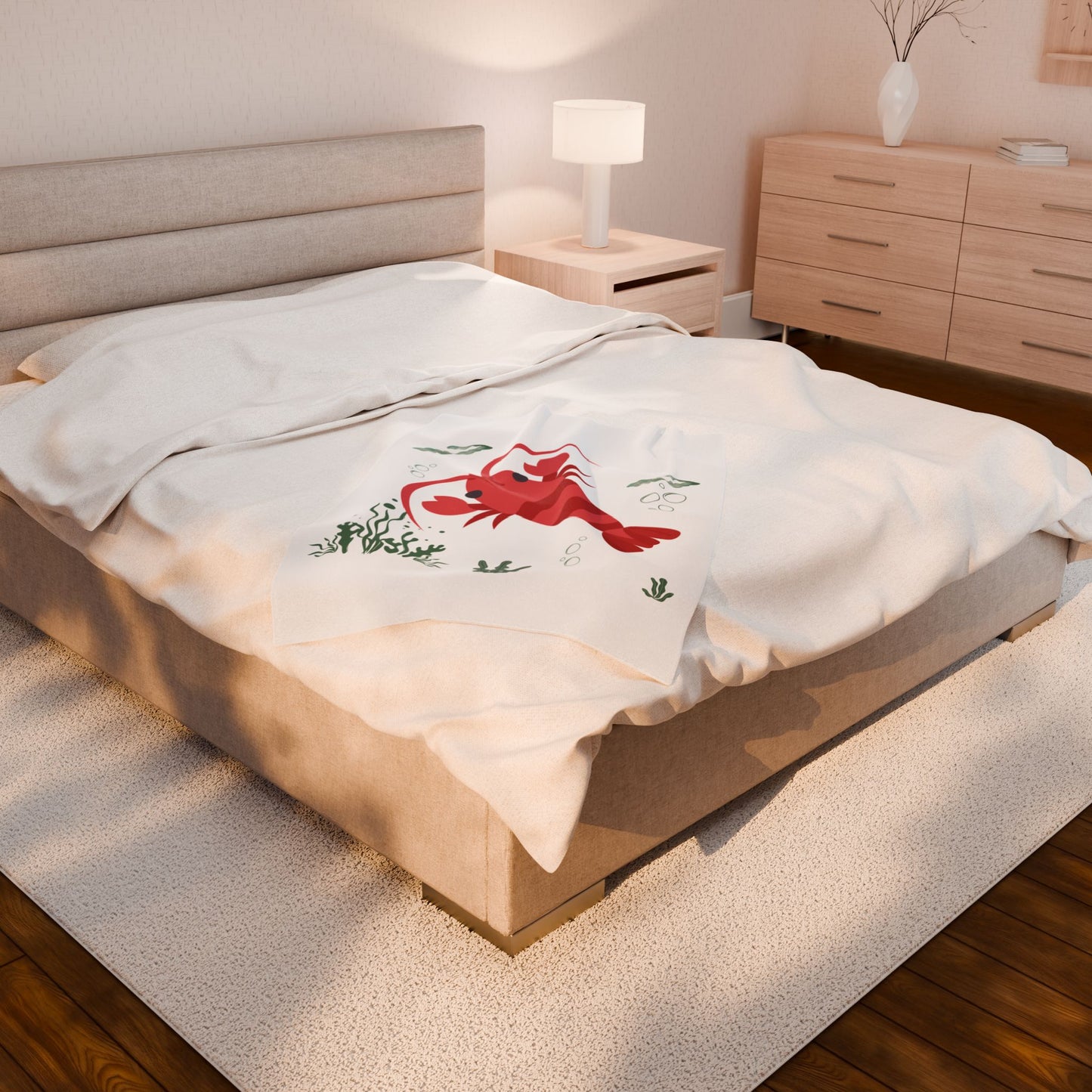Red crayfish in an aquatic environment Velveteen Plush Blanket