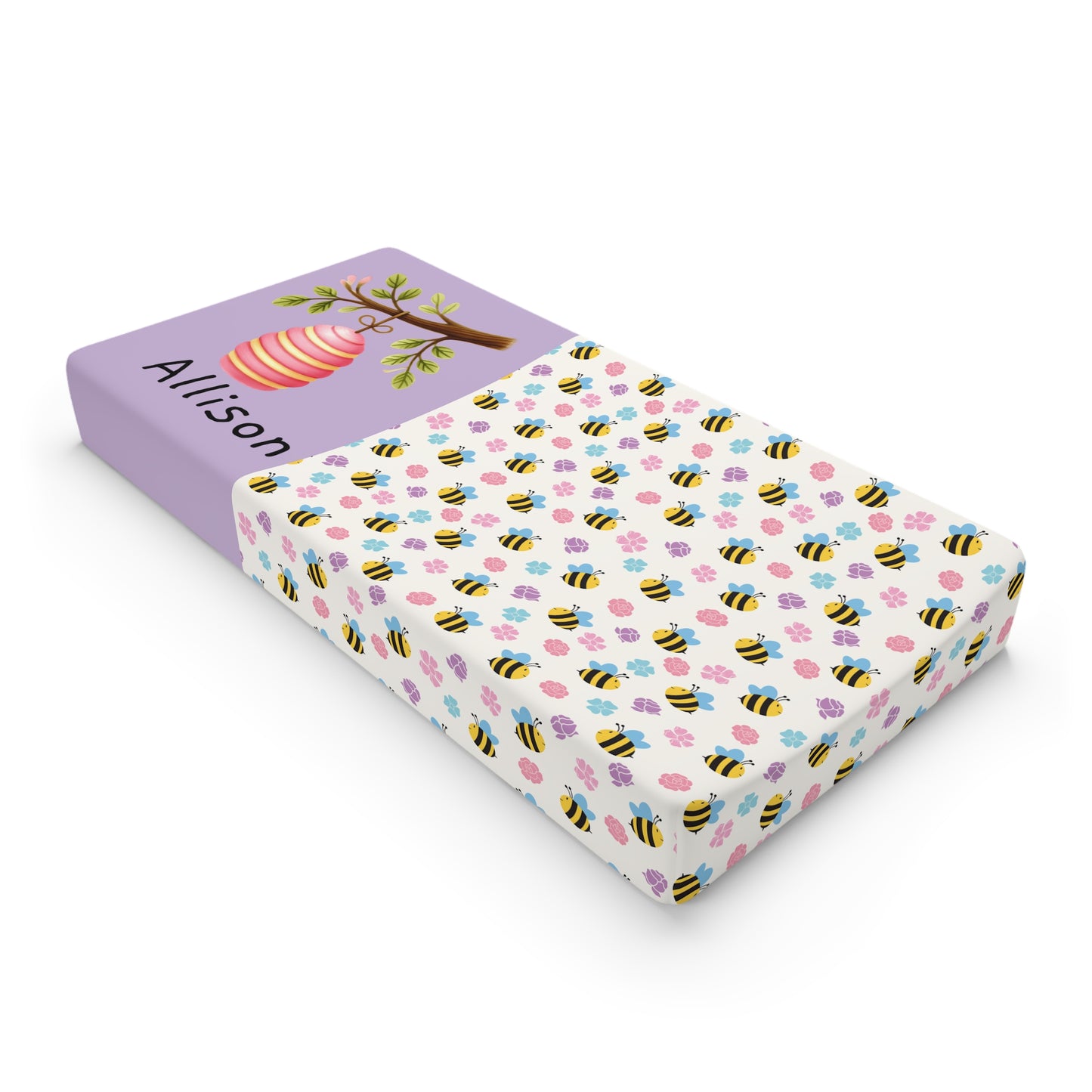 Bee & Blossom Baby Changing Pad Cover — Personalized Nursery Sleeper Cover (Name Option)