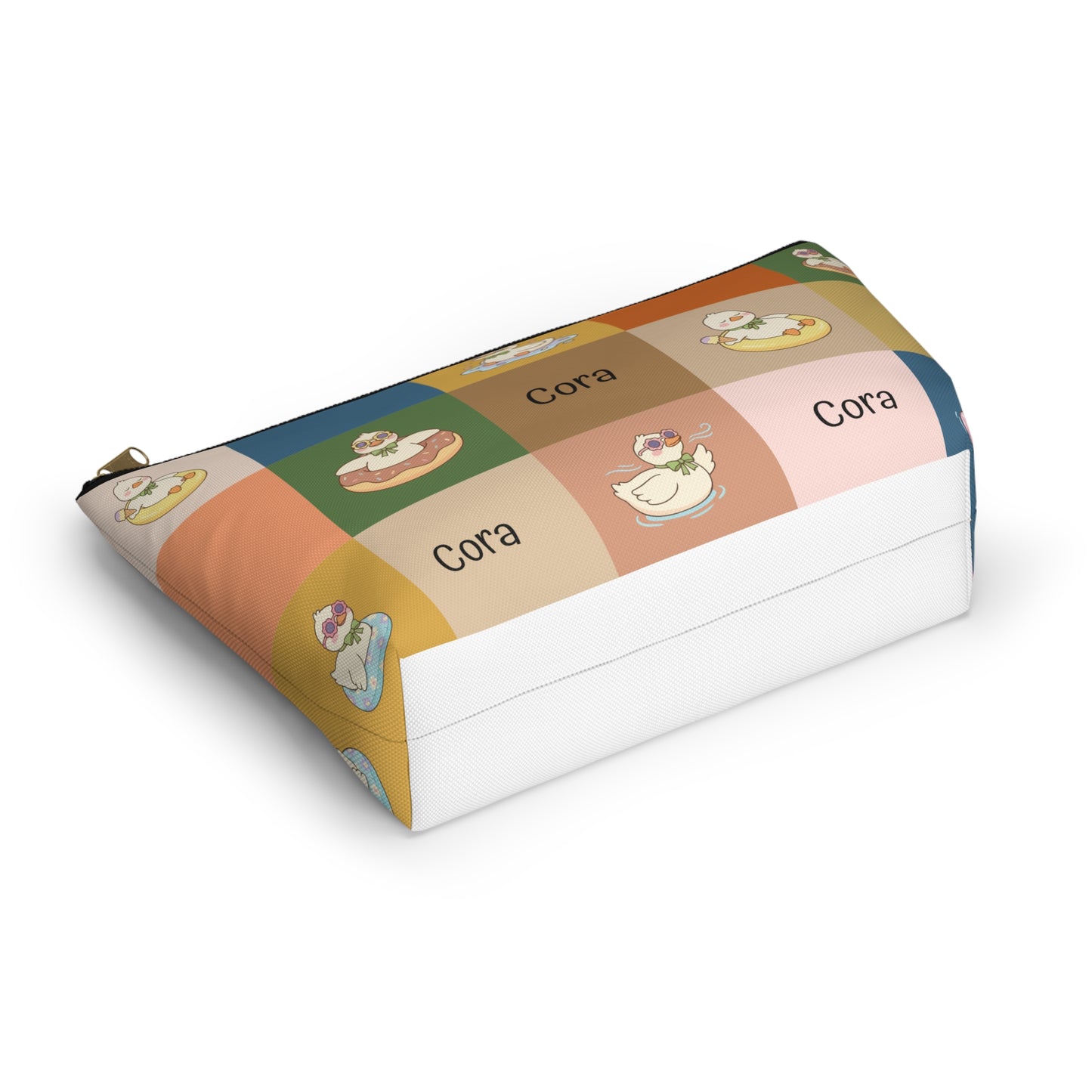 Personalized Duck Pattern Accessory Pouch — Custom Name Cosmetic Bag