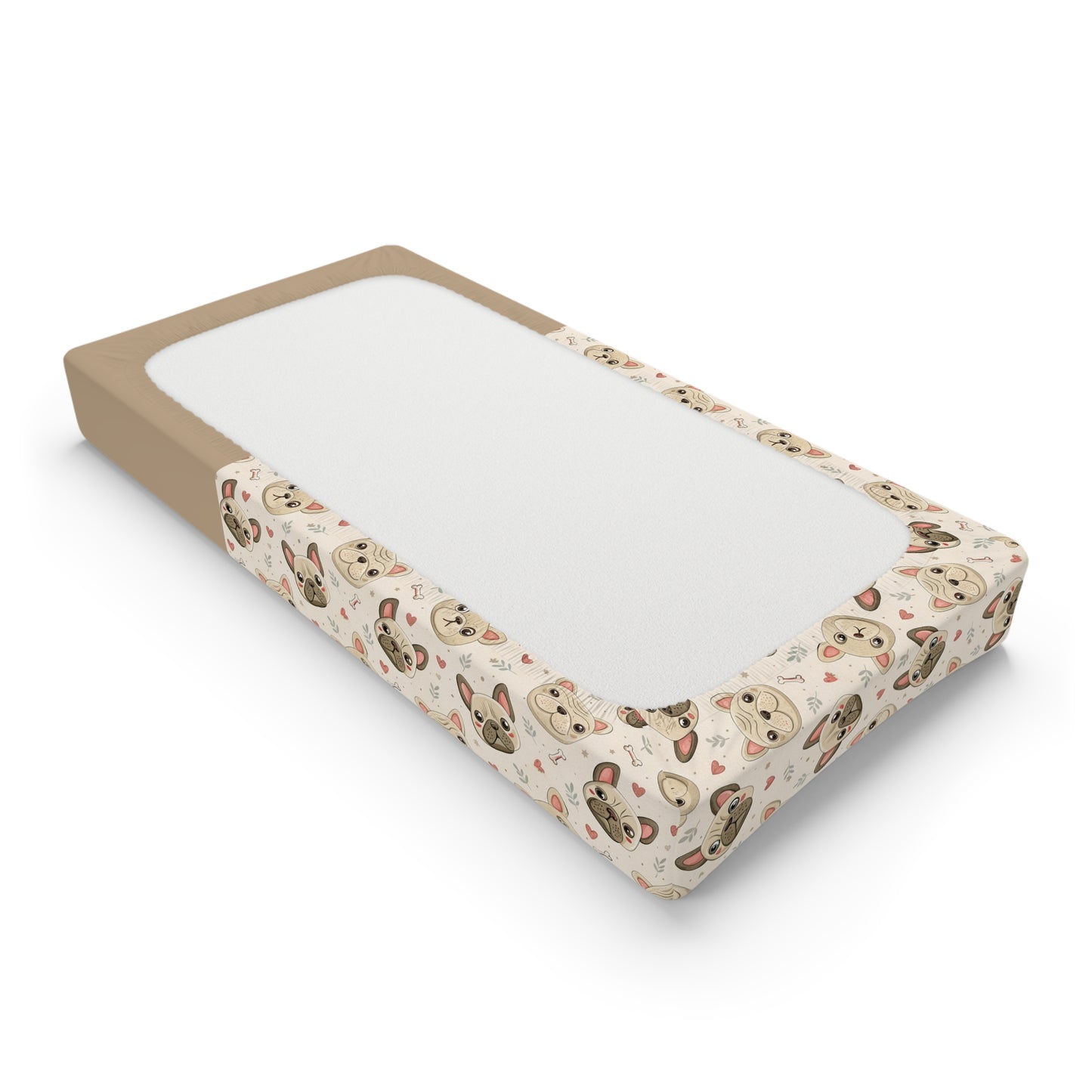 Personalized Puppy Baby Changing Pad Cover — Neutral Beige Dog Pattern