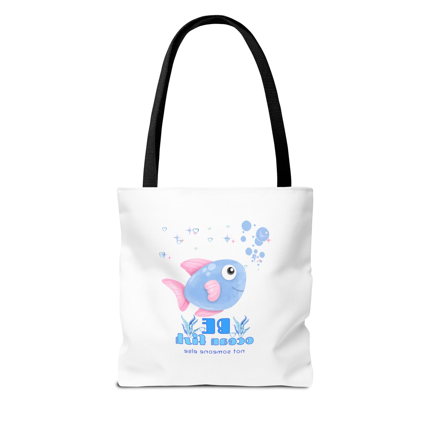 Cute cartoon fish with pink fins and bubble Tote Bag