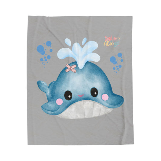 Whale with a bandage and bubble Velveteen Plush Blanket