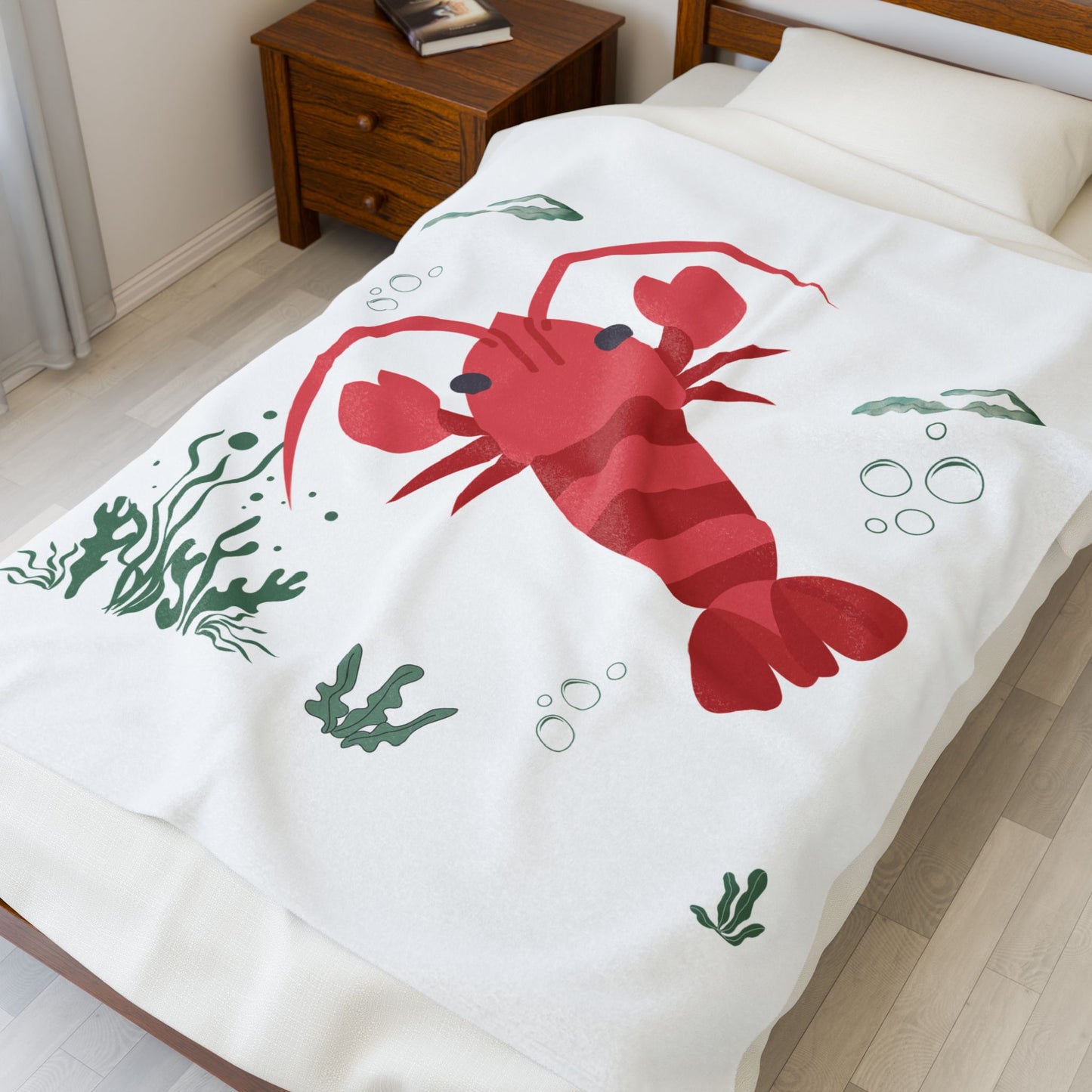 Red crayfish in an aquatic environment Velveteen Plush Blanket