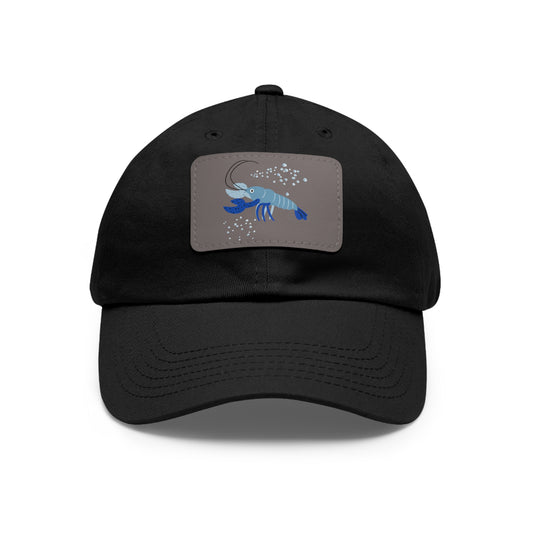 Blue shrimp with dark blue claws and bubbles Dad Hat with Leather Patch (Rectangle)