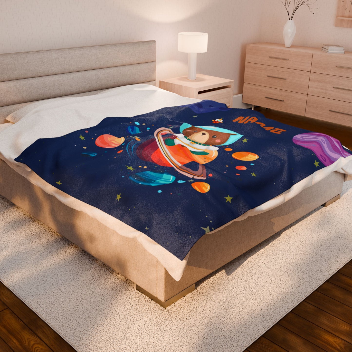 Space-Themed Velveteen Plush Blanket for Kids, Cozy Planet Bear Blanket, Personalized Children's Blanket, Great Gift for Baby Showers, [...]