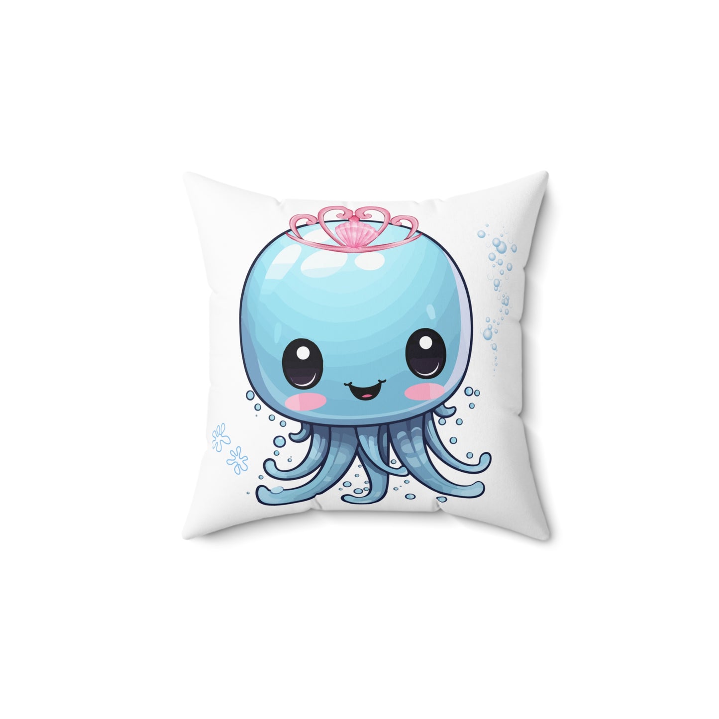 Blue jellyfish with a pink tiara Spun Polyester Square Pillow