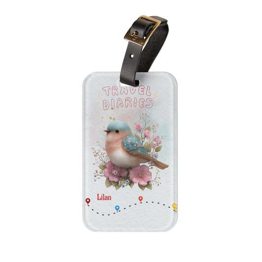 Luggage Tag — 'Travel Diaries' Floral Bird Personalized Bag Tag