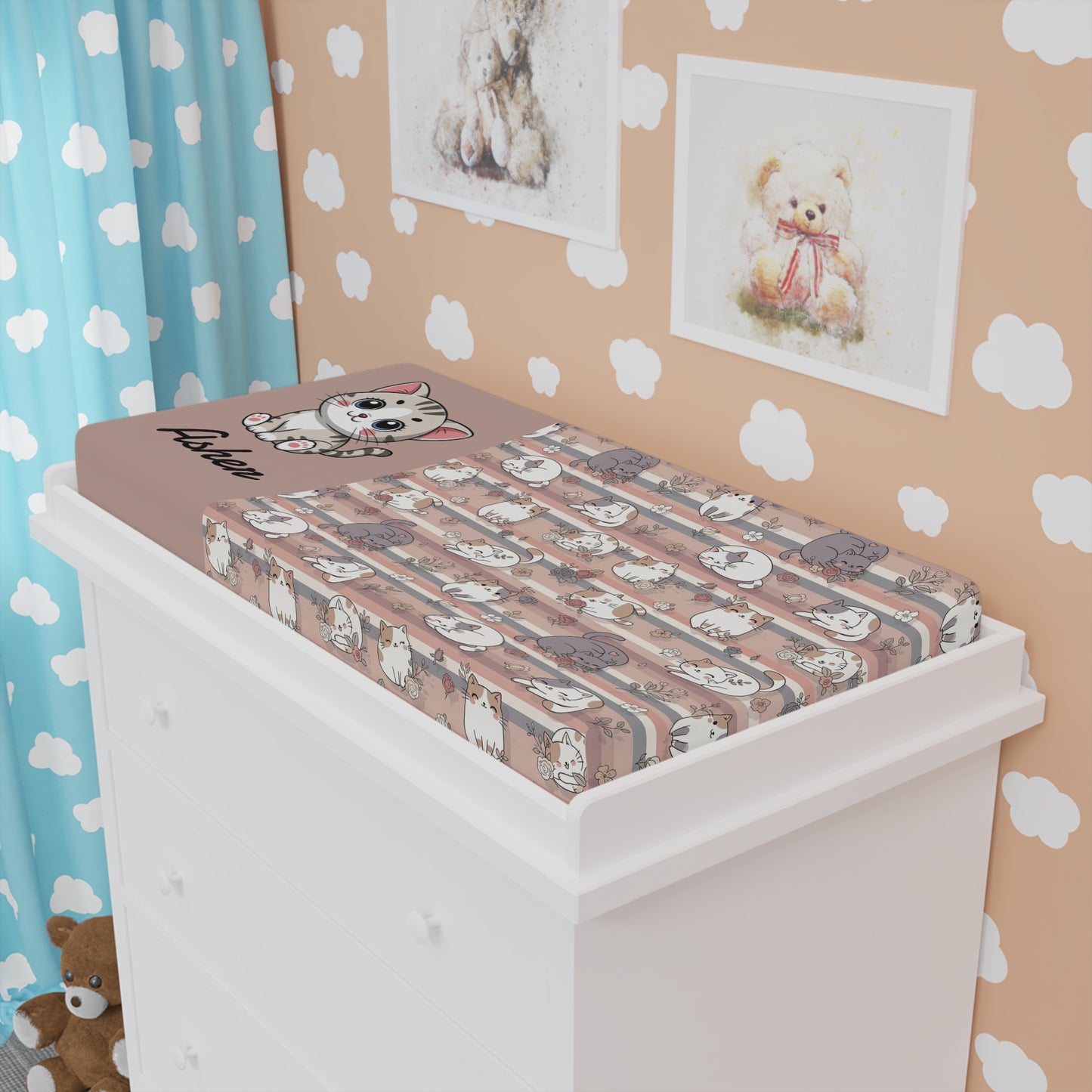 Cute Kitten Baby Changing Pad Cover – Personalized Nursery Changing Pad Sheet